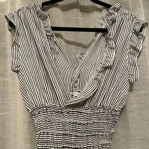 Max Studio Black and White Patterned Cinched Waist Jumpsuit